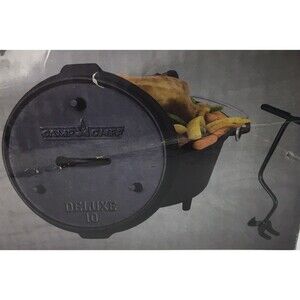 Camp Chef Footed CAST IRON  DUTCH OVEN 6qt 10” - Lid Lifter Skillet Lid Seasoned